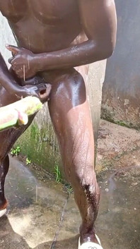 Outdoor Shower Takes Into Wide Cumshots