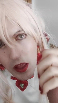 Muie cu blondă cosplayer, striptease și masturbare