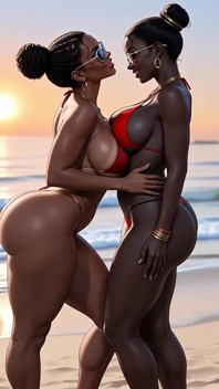 Líbání africké holky na pláži, Ai Animace
