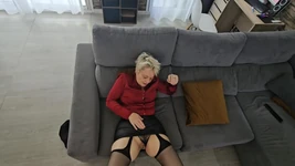 Leather and Satin Sofy MILF Plays the Little Slut