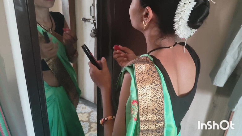 Desishycouple: Indian Wife Getting Ready in Green Saree Part 2