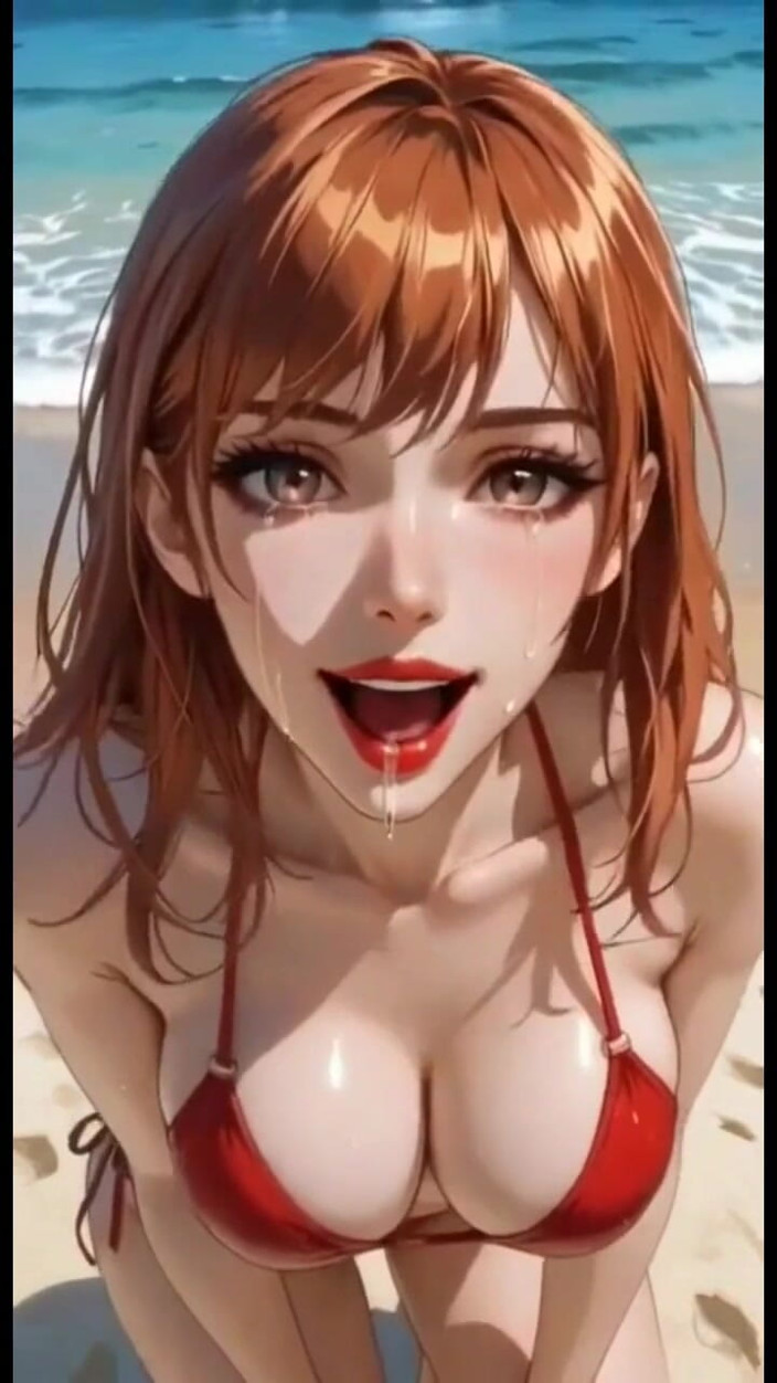 Hot girl dancing: Śliczne rude bikini jęki na plaży, animacja Ai
