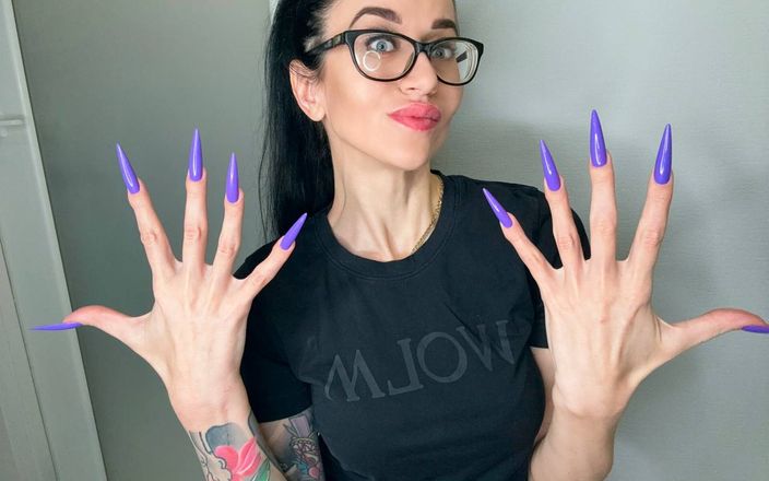 Julia domaina: Finger Snapping and Sucking Fingers with Long Purple Nails, Glasses...