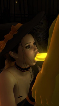 Sexy Witch Sucking the Pumpkinhead on Halloween