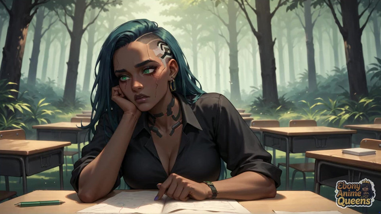 Ebony Anime Queens: In einem dunkeln wald verschlingt ein cyberpunk-gurgel einen penis