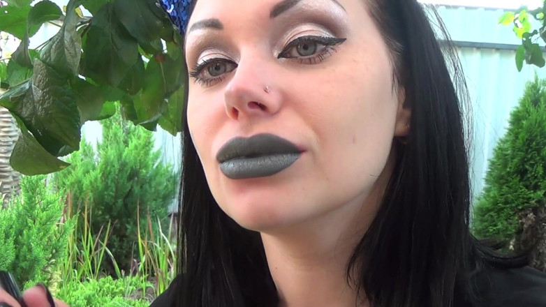 Goddess Misha Goldy: Covering Alex with khaki shiny lipstick kisses all over his...