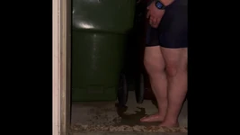 Chubby Guy with Tiny Cock Pissing in Underwear Outside Then Cumming with Massage Gun