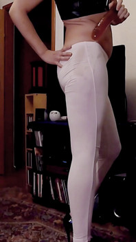 White Leggings Sloppy Dildo Deepthroat with a Lot of Saliva
