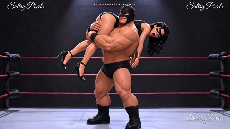 Sultry Pixels 3D: Maskierte Superheldin in strap-heels in bearhugs und ankle Locks erwischt -...