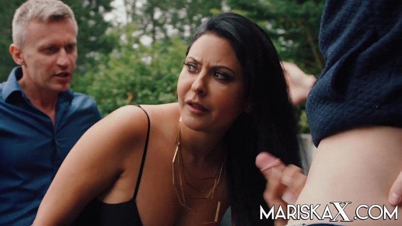 Mariska x: MARISKAX Mariska gets tag teamed by two guys outside