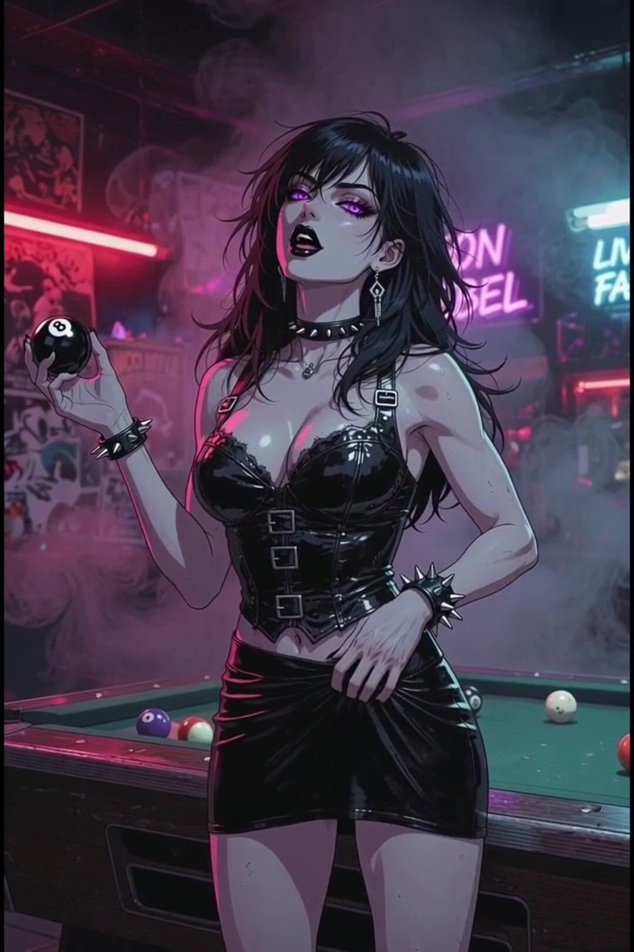 Wertstofsamler: Anime Wanita Gelap di Bar di Biliard, Rocker Leather