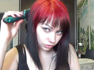 Goddess Misha Goldy: Brushing my hair with little and big brush and by...
