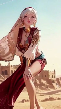 Desert Fantasy! Silver-haired Saintess's Private Dance in the Red-gold Palace, Light Ribbons Wrapping Around Her.