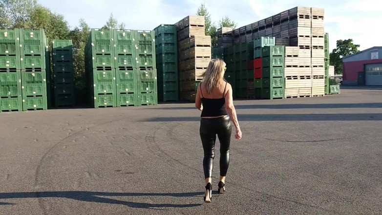 martinawest: Granny Walking Outside in Black Leggins