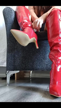 Putting My Red Thigh High Boots on Without Socks