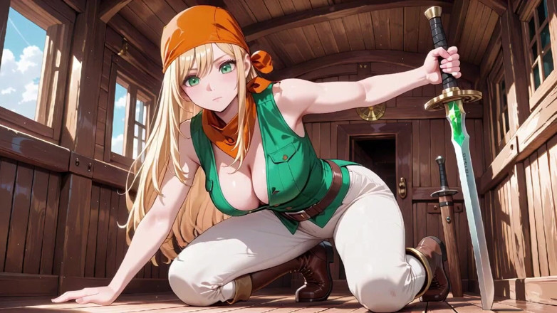 Tay Swift X: Blonde piratenkapitein! Groene uniform &amp; ruige touwen op een zonnig dek....