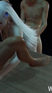 3D白髪コスプレモデルがグループセックスをする