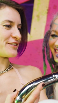 Two Hot Girls in Latex and High Heels Using Big Metal Toy Together, Atp, Anal Gapes, Lesbian