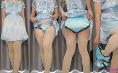 Sissykanisa karışık ve maç: bej çorap x mavi saten külot x mavi saten elbise