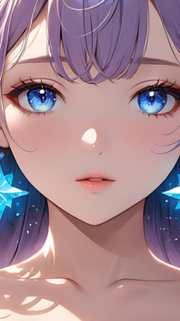 Cosmic Serenity: seorang wanita muda yang cantik dengan Stardust pada pipinya