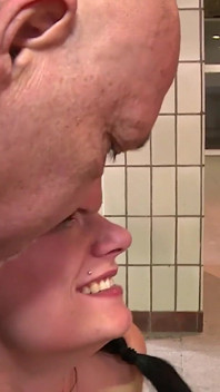 Lucky brunette gang banged in her shaved pussy from her fuckers