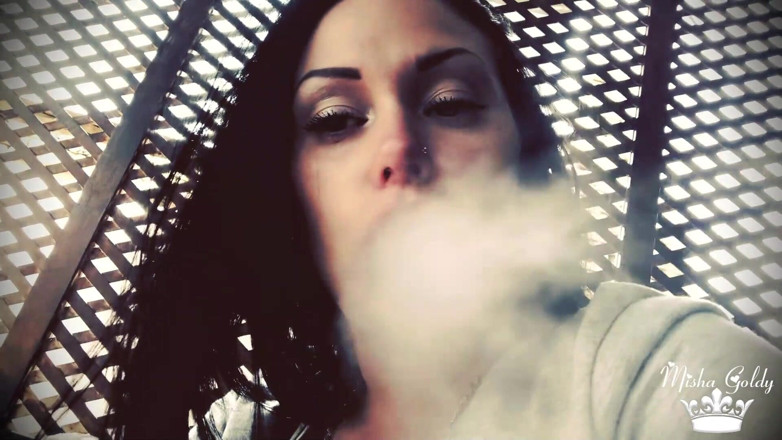 Goddess Misha Goldy: Blowing shisha smoke from itching nose and scratching it all...