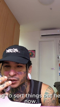 Giant Tattoo Artist Shows His Cock to Tiny Human