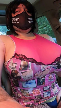 Giant Fake Tits Crossdresser Jon Scarecrow Driving in Drag