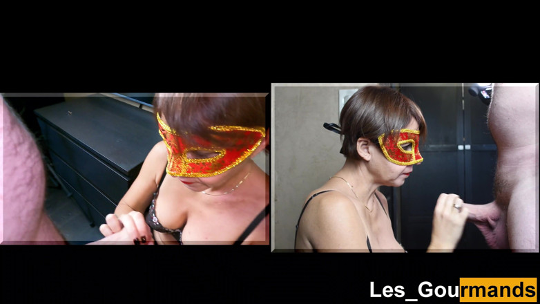 Les Gourmands: Masked MILF gives a blowjob &amp; swallows the cum to spit...