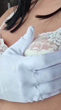 White Lace Bra and Satin Gloves