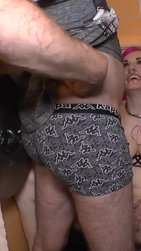 Pink Haired Tattooed Pierced Babe Gets Pissed on in Toilet and Afterwards Fucks in a Huge Gangbang