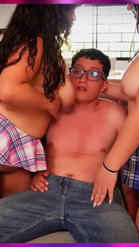 Horny Female Students Suck Their Nerdy Teacher's Cock