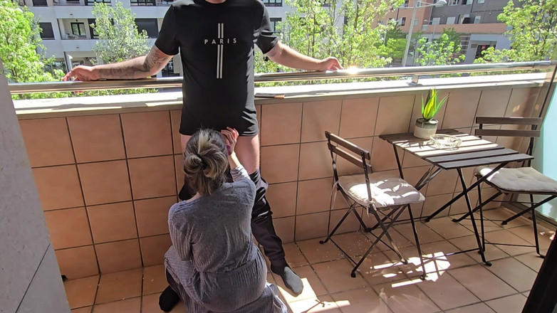 LaraRussian Doll: Busty Girl Sucks Her Friend's Cock on a Hotel Balcony!!...