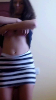 Sexy Teen Striping Her Skirt and Bra and Taking Old Man Cock in Her Mouth