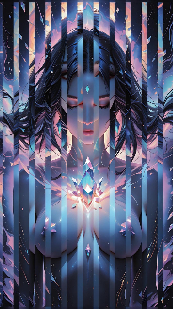 VelvetInk Studio: Astrální vortexová bohyně s obsidian kouřem a křišťálovým světlem Fantasy...
