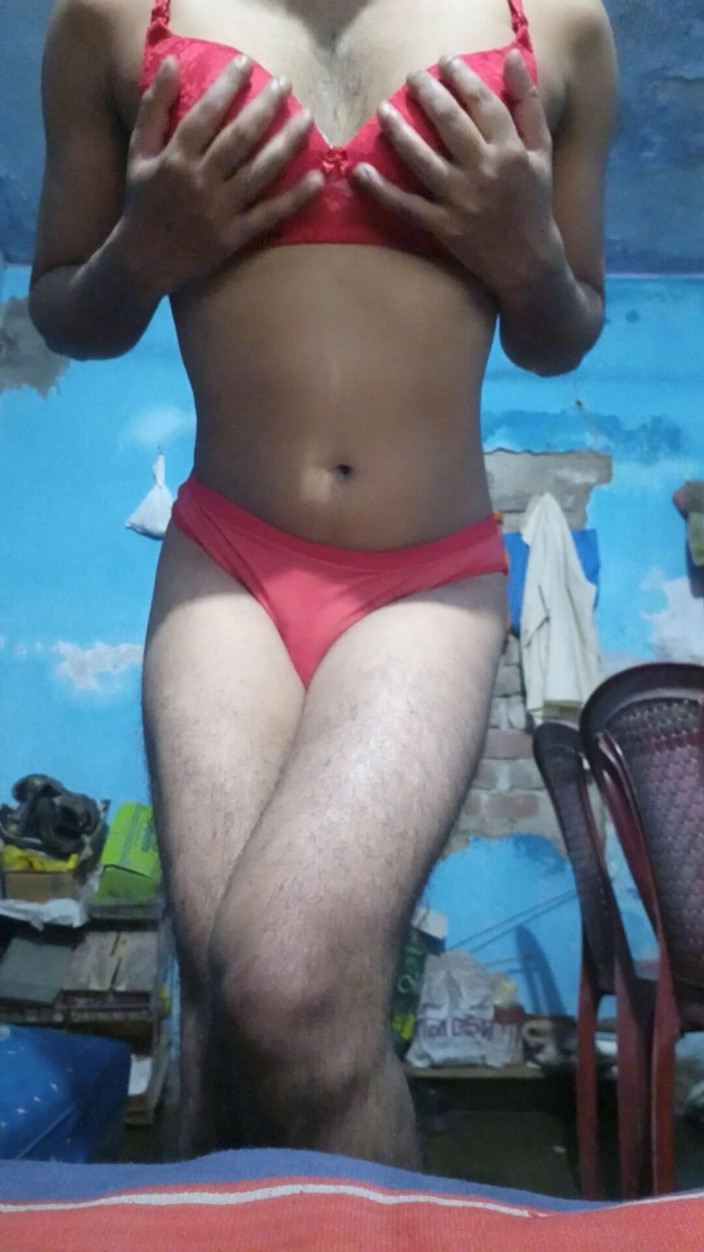Lustyizlife: Indian Teen Femboy Crossdresser in His Step Sister's Red Bra...