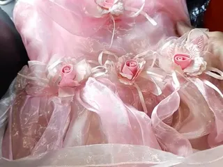 Quietly Feeling the Softness and Smoothness of the Stepdaughter's Slippery and Shiny Satin Dress