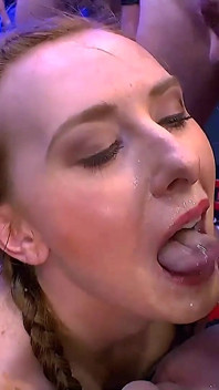 Blonde and Redhead Sluts Get Their Faces Covered in Cum at Ggg Gangbang