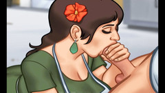 Hentai World: Summertime Saga menghisap keras wanita pizza