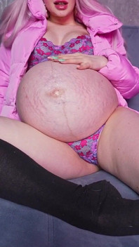 Pregnant at 9 Months, Teasing You in Stockings and a Jacket