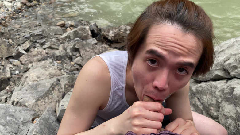 RiceQueenTopBoy: Swallowing My Cock Next to the River