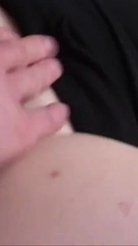 She rubs his hairy pussy and then cum on it