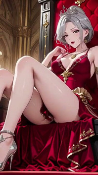Silver Queen on the Golden Throne! Red Silk, Lazy Gaze, and a Teasing Glance That Melts You