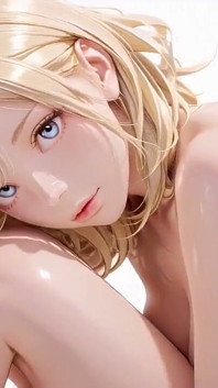 Blonde Goddess in Red & White! Kneeling, Stroking Her Chest, and Gazing Back in a Pure White Hall.
