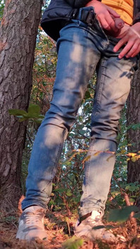 Guy Long Pissing in the Forest Under a Tree