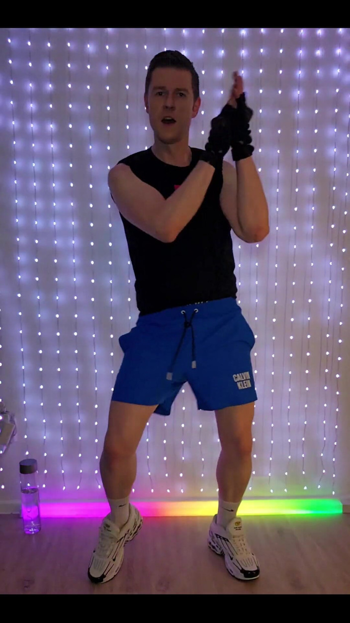 Roman Heart: Fitness Workout in Blue Ck Shorts