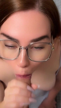 A Young, Cute Beauty in Glasses Received a Portion of Sperm in Her Mouth!
