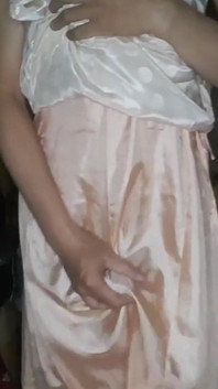 Satin Long Gown Polkadot Crossdresser Masturbation Fetish