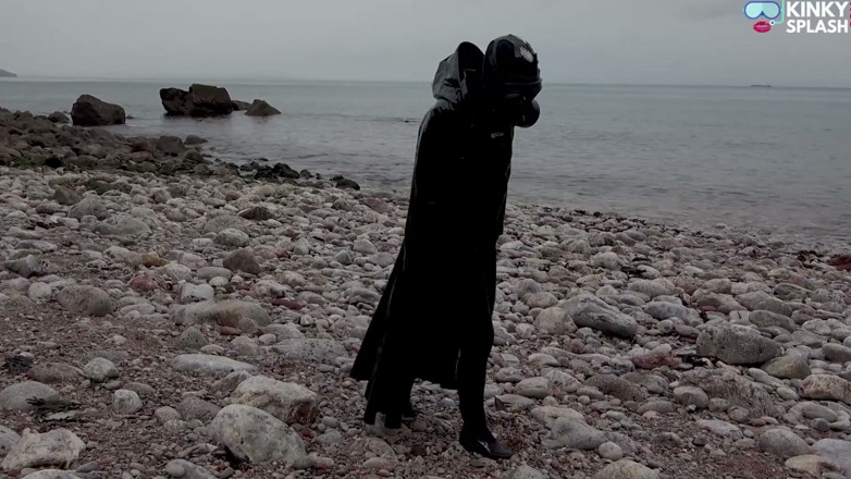 UKCuteGirl Lucy Lauren: Gas Mask Goddess - Rubber Wetsuit &amp; Pvc Mac Beach Tease