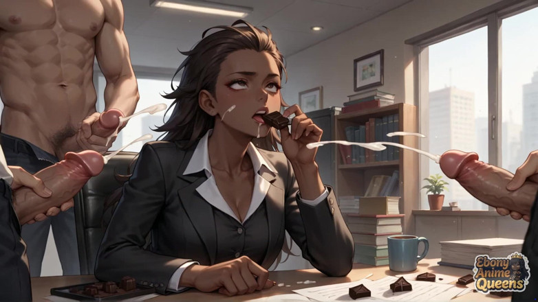 Ebony Anime Queens: Bitchin的商务女郎在乌木办公室里用她被激起的流口水的Stare勾引 - xxx！